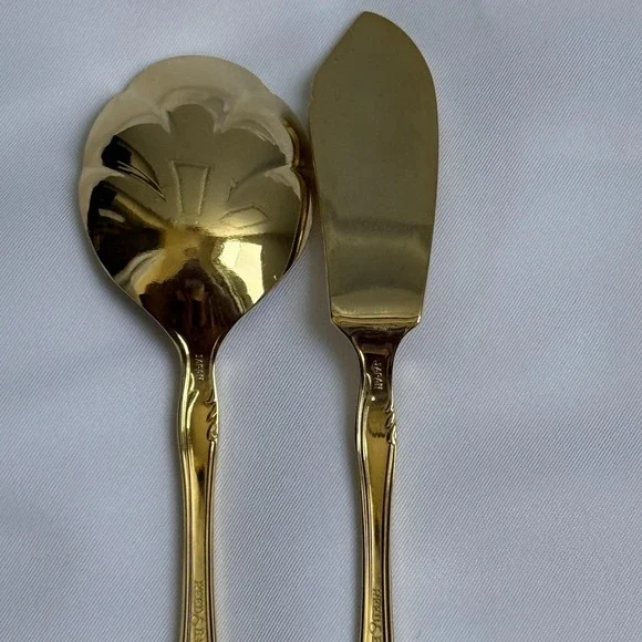 Reed & Barton Ultra Select Gold Plate Serving Spoon Butter Knife Set Japan - Picture 7 of 11